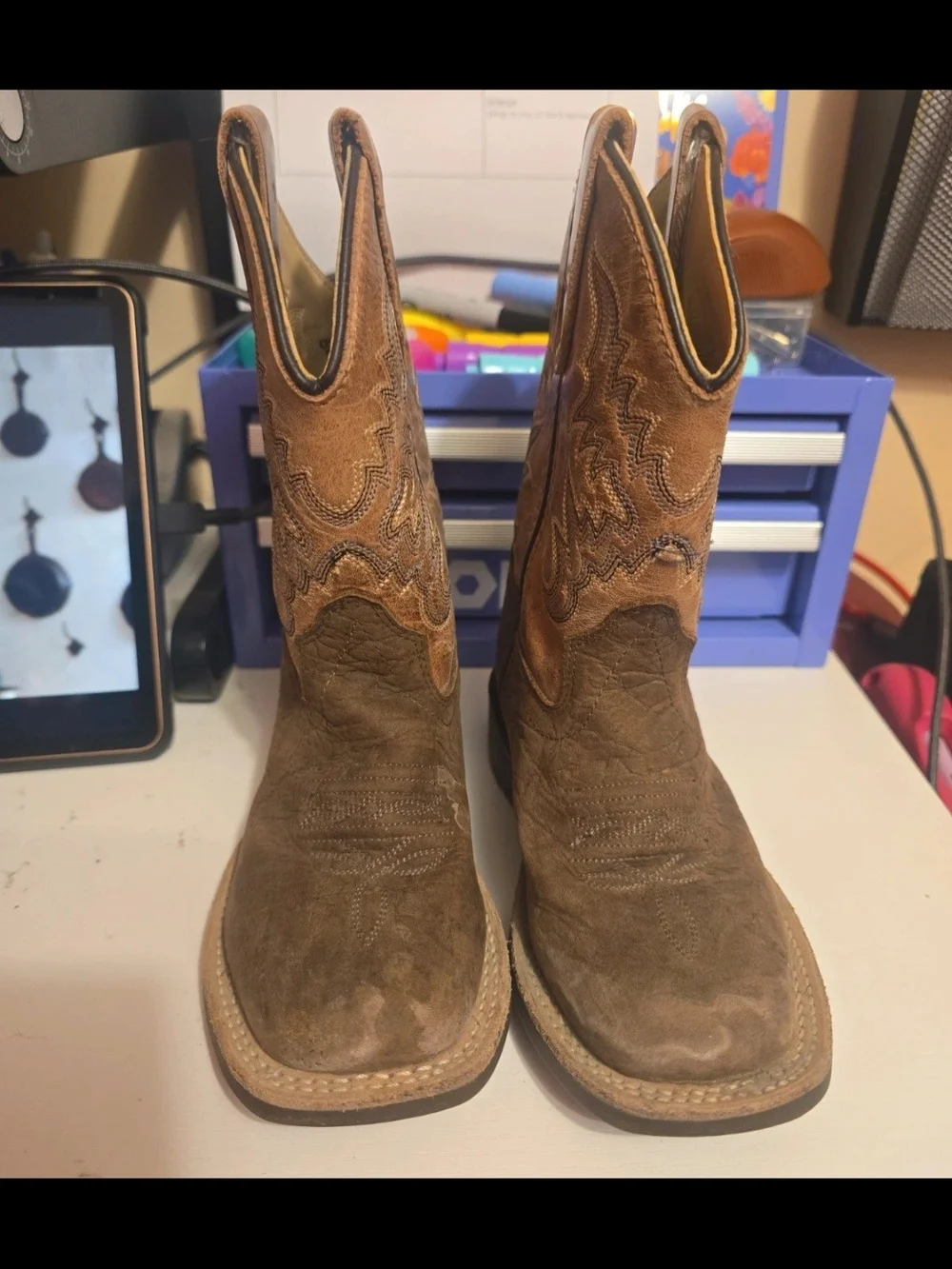 Kids Brown Suede Western Cowboy Boots